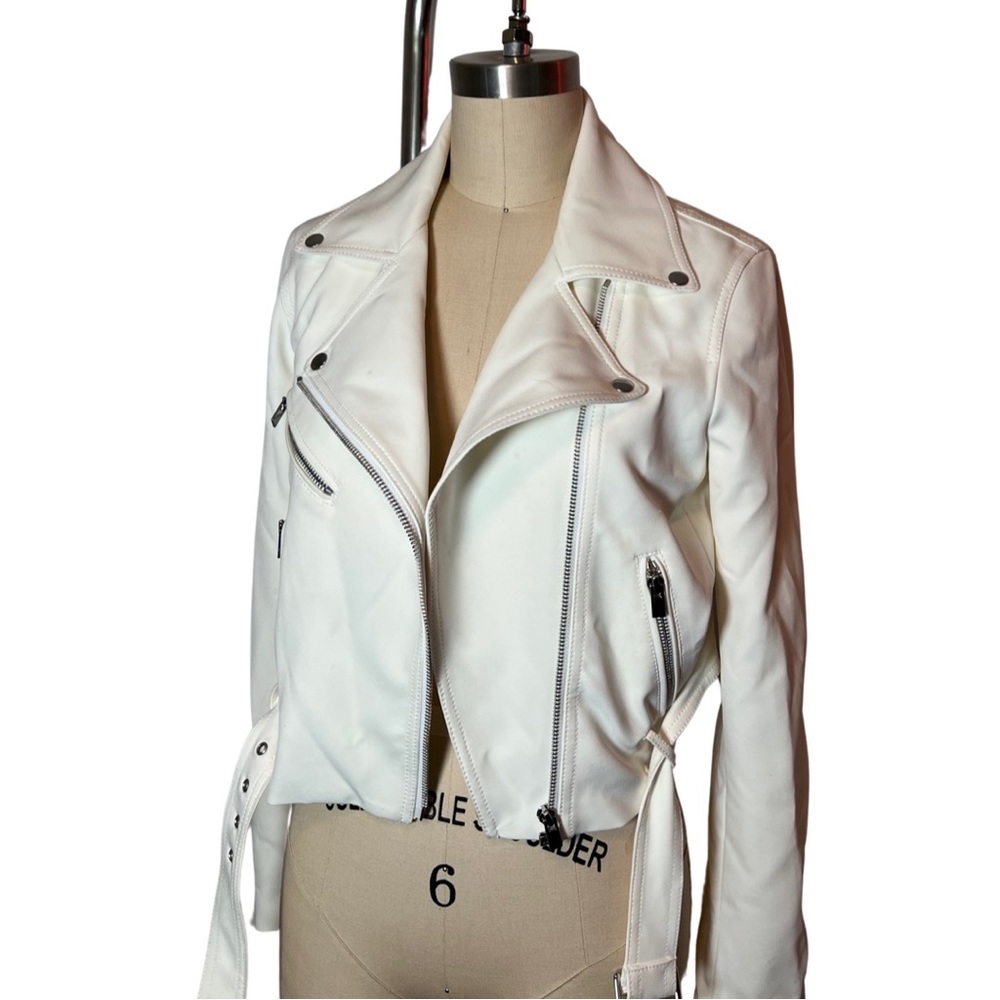 CLUB MONACO white motorcycle jacket w/ silver hardware